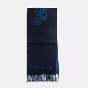 Coach Horse And Carriage Cashmere Muffler Two-Toned Navy/Blue Scarf Preppy Chic